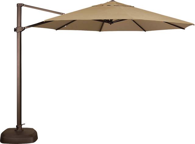 La Mesa Cove 11' Octagon Heather Beige Outdoor Cantilever Umbrella with Base and Stand - Thumbnail - Image 1