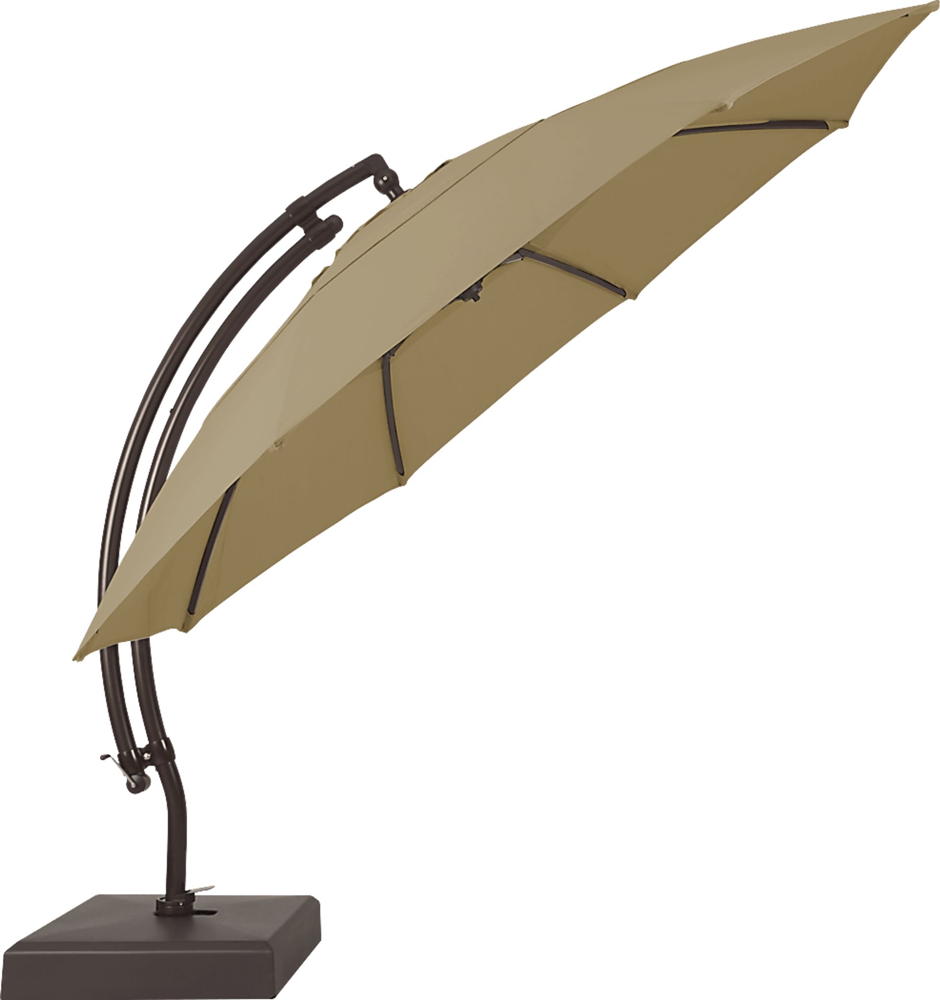 La Mesa Cove 13' Heather Beige Outdoor Curve Cantilever Umbrella with Base with Drumlin Vega Light - Image 3