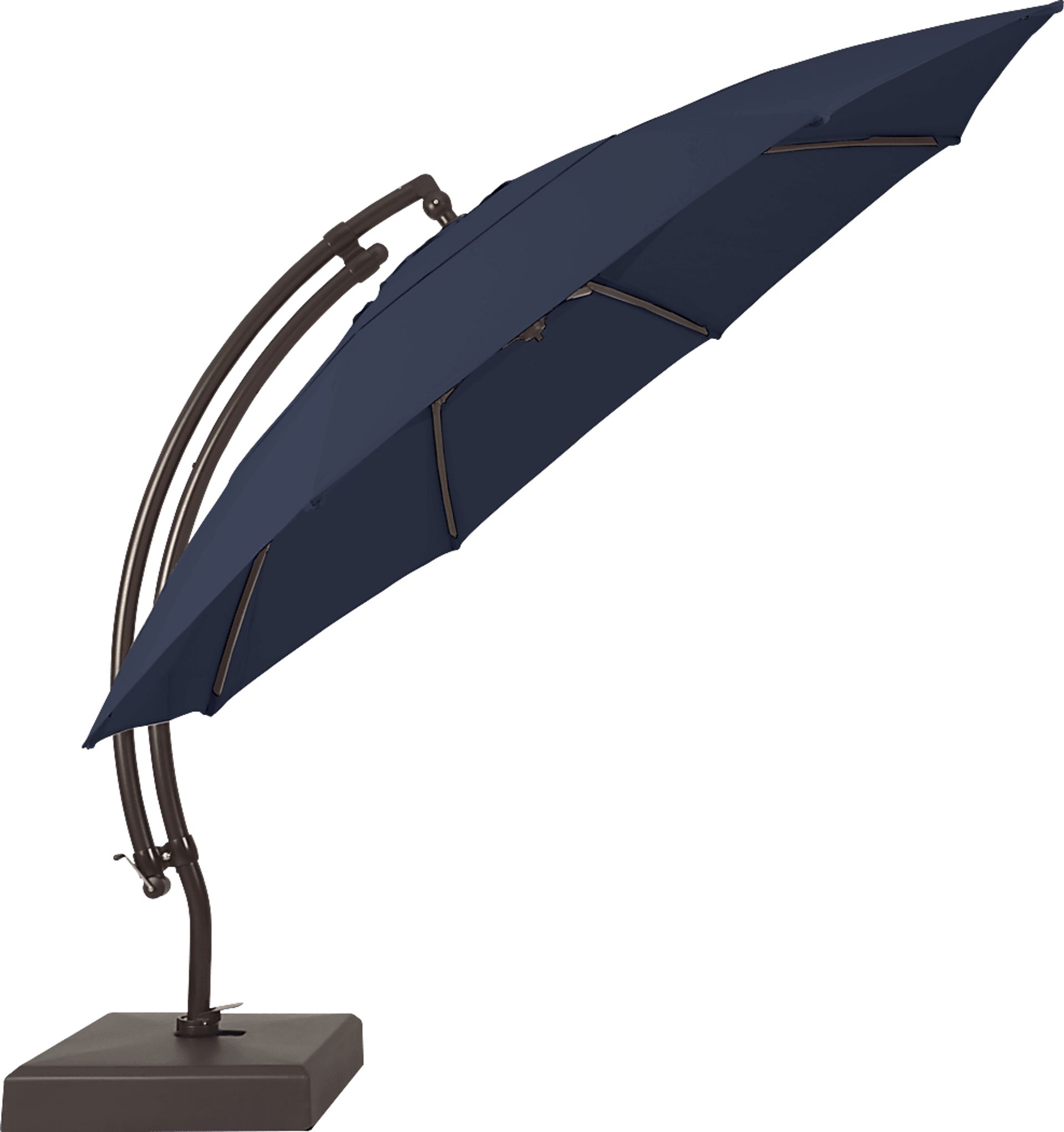 La Mesa Cove 13' Navy Outdoor Curve Cantilever Umbrella with Base with Drumlin Vega Light - Image 3