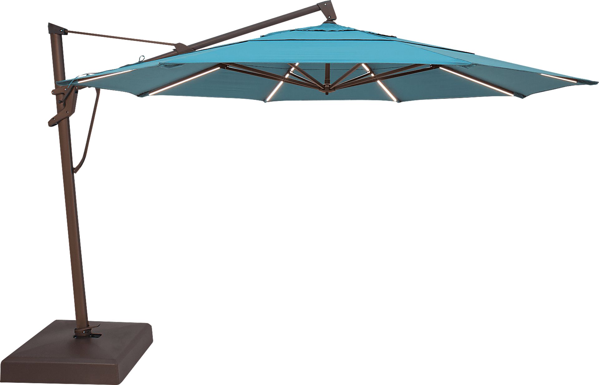 La Mesa Cove 13' Octagon Aruba Outdoor Lighted Cantilever Umbrella with Base and Battery - Image 1