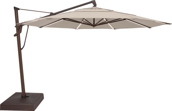 La Mesa Cove 13' Octagon Flax Outdoor Lighted Cantilever Umbrella with Base and Battery