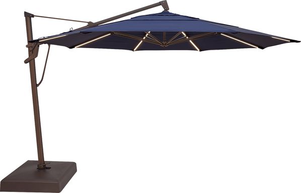 La Mesa Cove 13' Octagon Navy Outdoor Lighted Cantilever Umbrella with Base and Battery