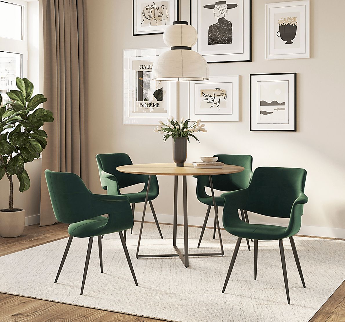 Lafanette II Green Arm Chair, Set of 2