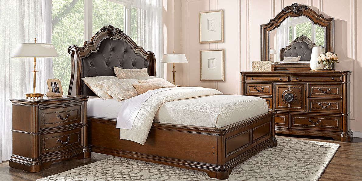 Classic Deep Cherry Finish Elegant 5Pc Bedroom Set w/Sleigh Bed