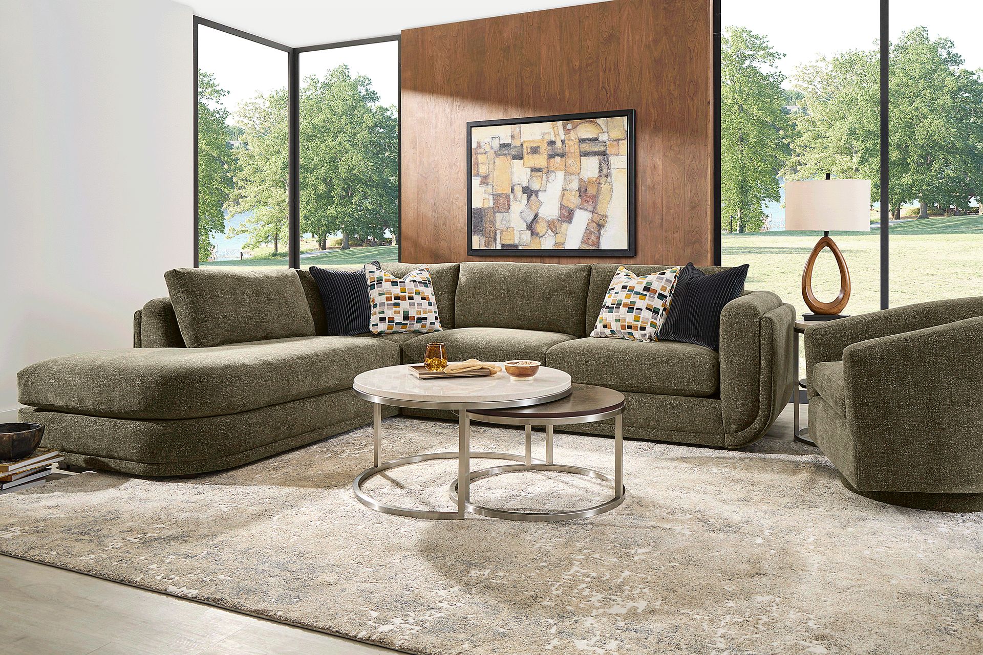 Laguna Hills Olive 5 Pc Sectional Living Room - Image 1