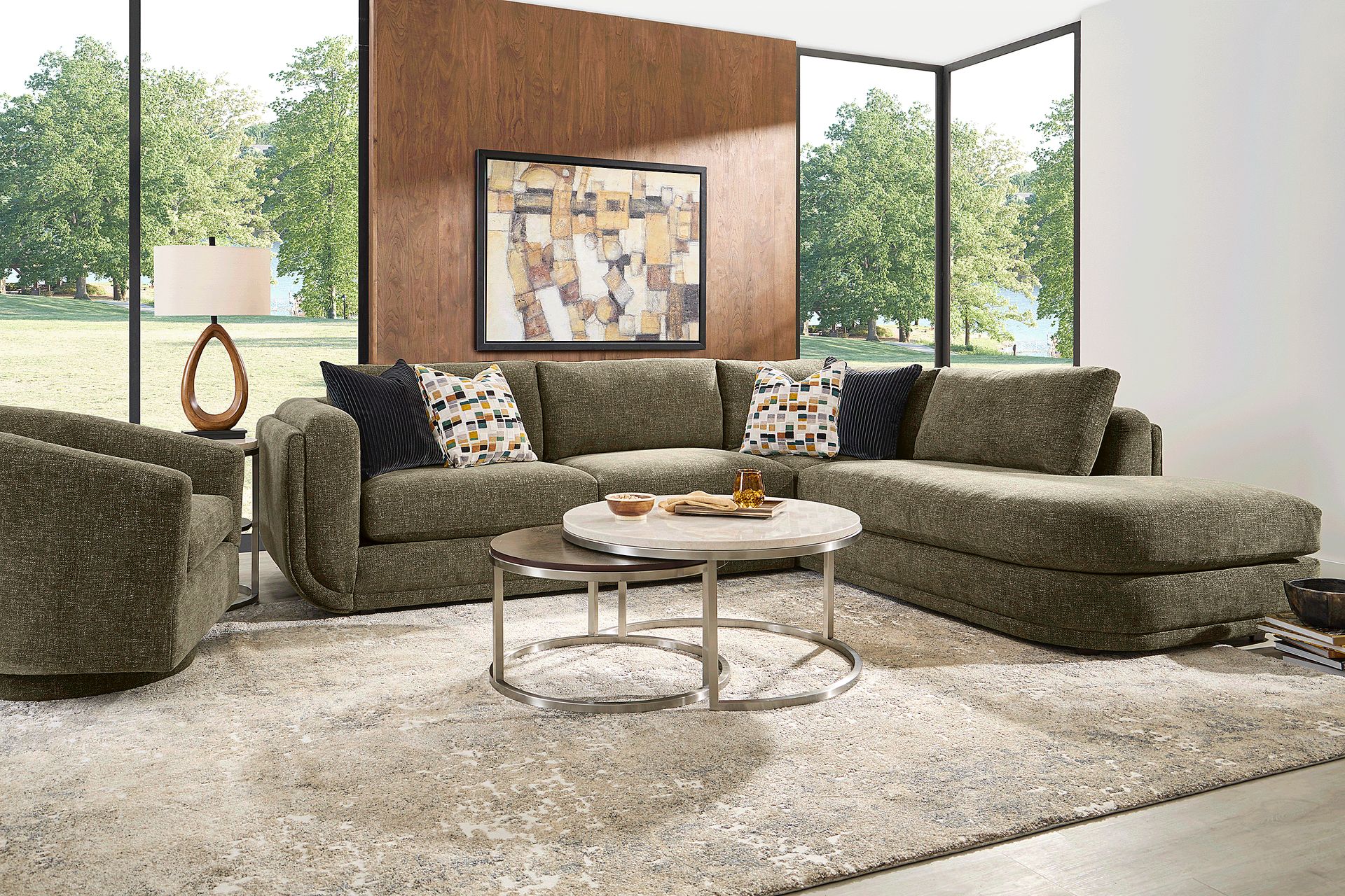 Laguna Hills Olive 5 Pc Sectional Living Room - Image 1