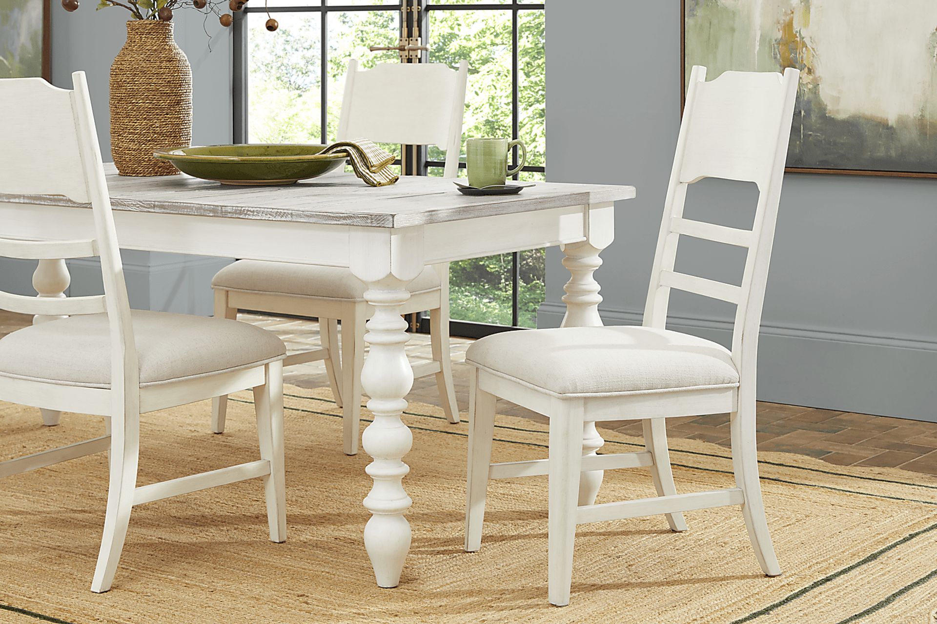 Lainey Cottage White 5 Pc Dining Room with Upholstered Chairs - Image 4