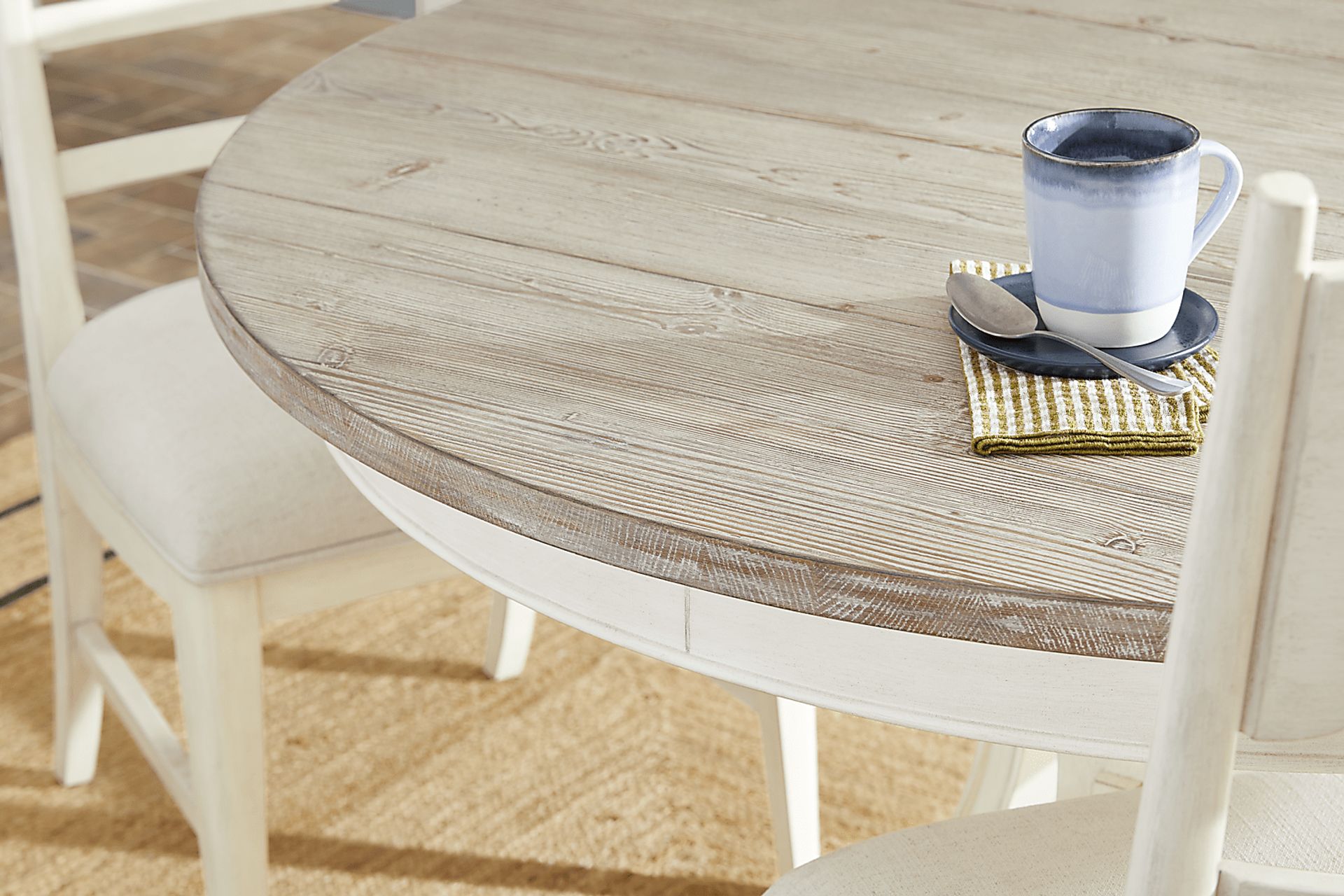 Lainey Cottage White 5 Pc Round Dining Room with Upholstered Chairs - Image 3