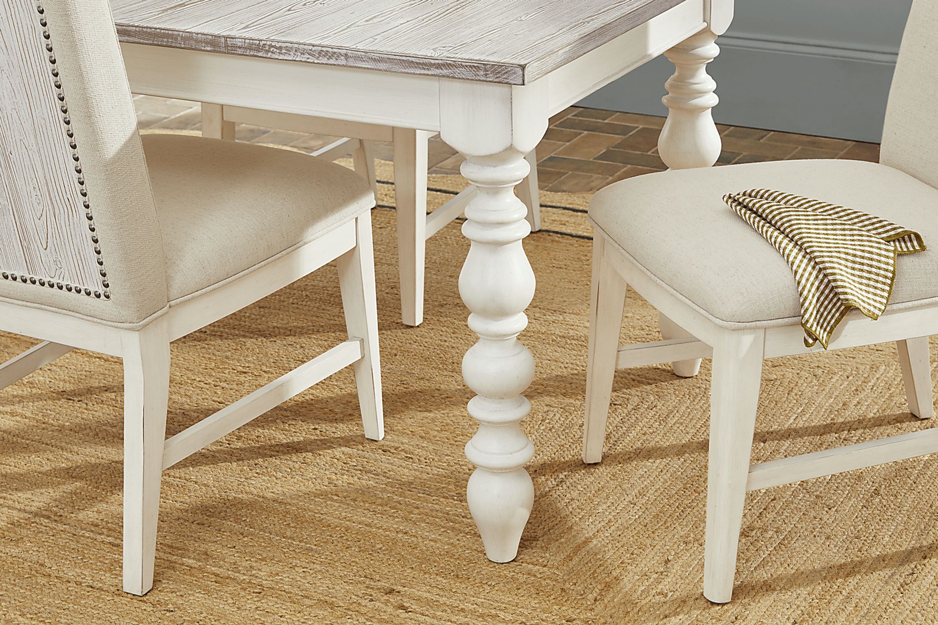 Lainey Cottage White 5 Pc Round Dining Room with Upholstered Chairs - Image 9