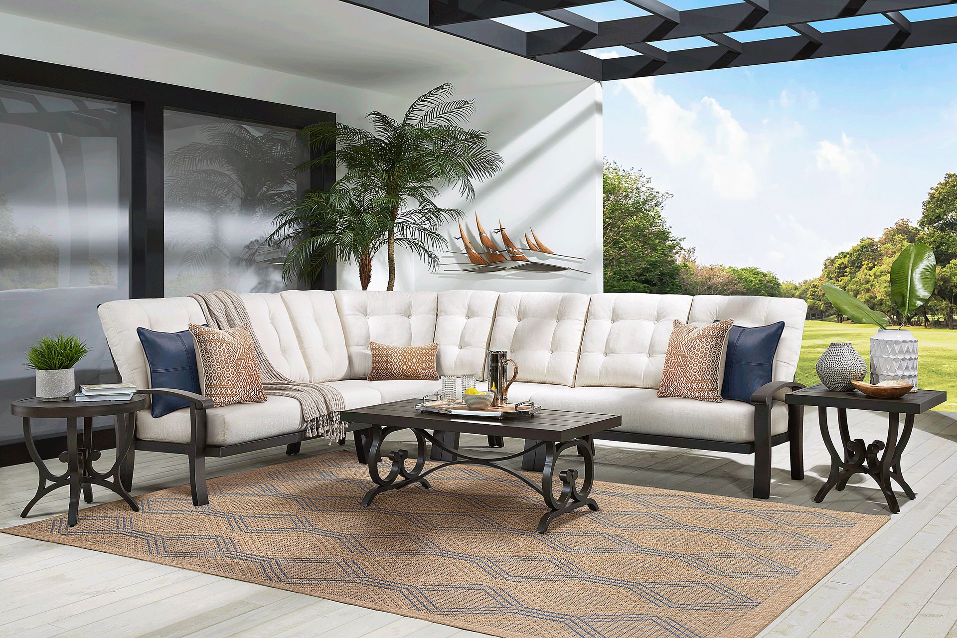Lake Breeze 4 Pc Outdoor Sectional with Parchment Cushions - Image 2