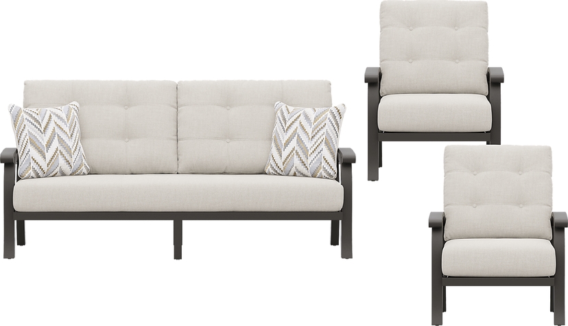 Lake Breeze Aged Bronze 3 Pc Outdoor Seating Set with Desert Cushions