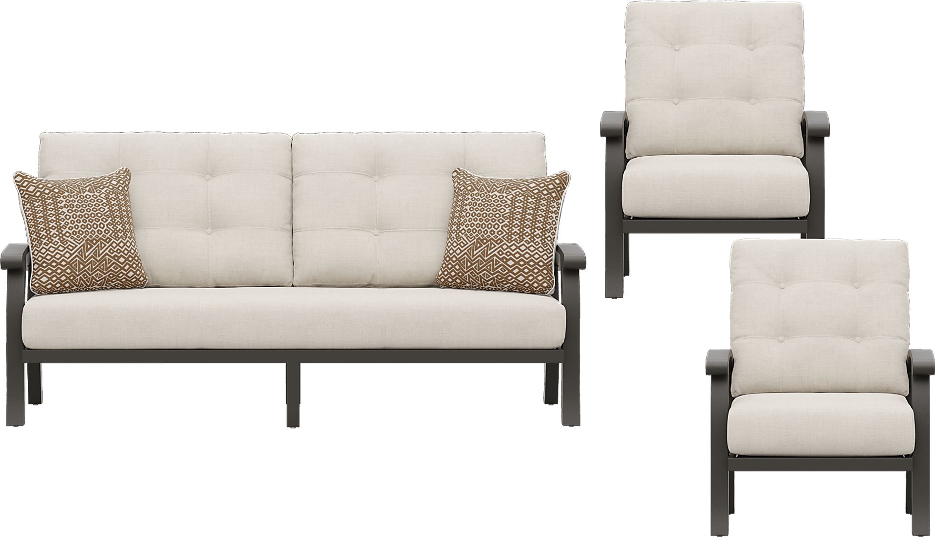 Lake Breeze Aged Bronze 3 Pc Outdoor Seating Set with Parchment Cushions - Image 1