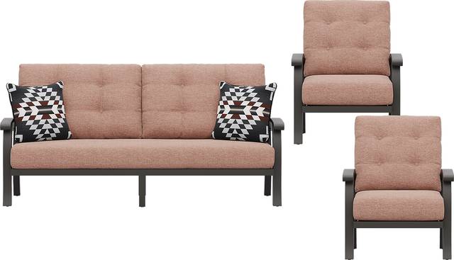 Lake Breeze Aged Bronze 3 Pc Outdoor Seating Set with Terracotta Cushions - Thumbnail - Image 1