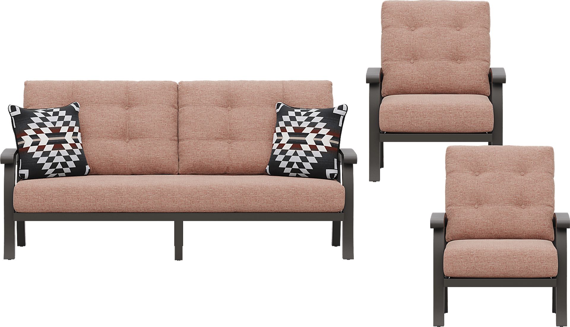 Lake Breeze Aged Bronze 3 Pc Outdoor Seating Set with Terracotta Cushions - Image 1