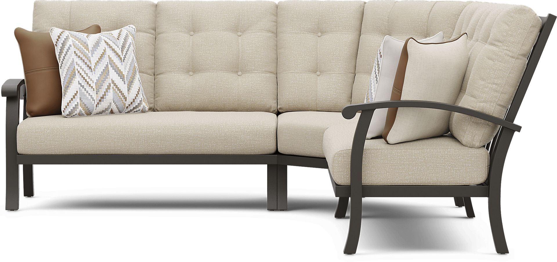 Lake Breeze Aged Bronze 3 Pc Outdoor Sectional with Hemp-Colored Cushions - Image 2