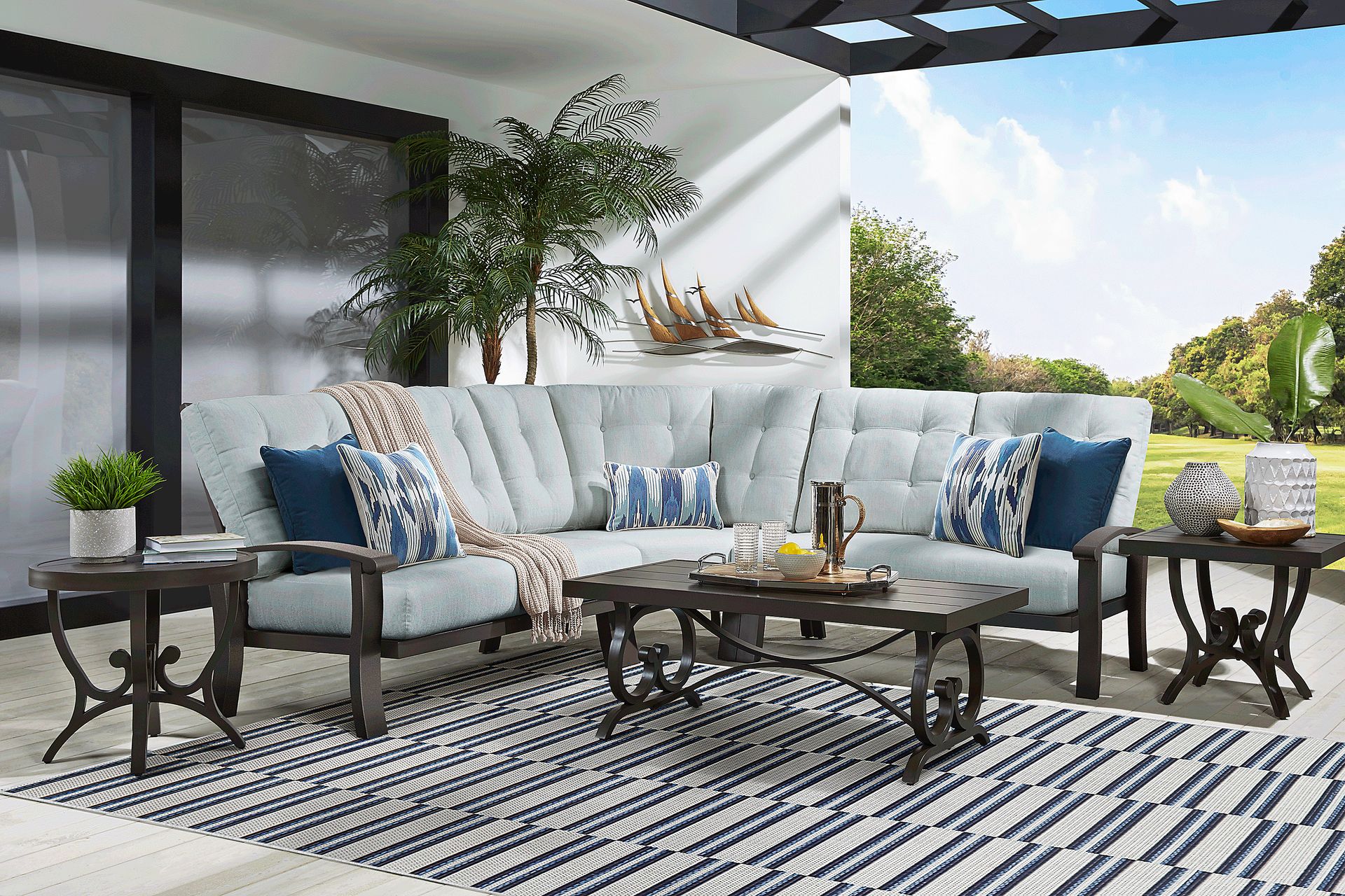Lake Breeze Aged Bronze 3 Pc Outdoor Sectional with Mist Cushions - Image 2