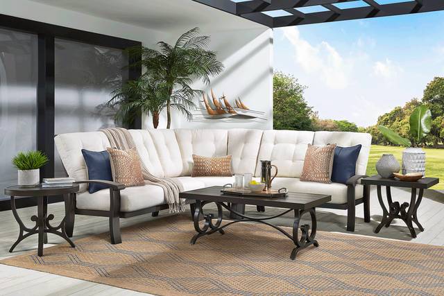 Lake Breeze Aged Bronze 3 Pc Outdoor Sectional with Parchment Cushions - Thumbnail - Image 2