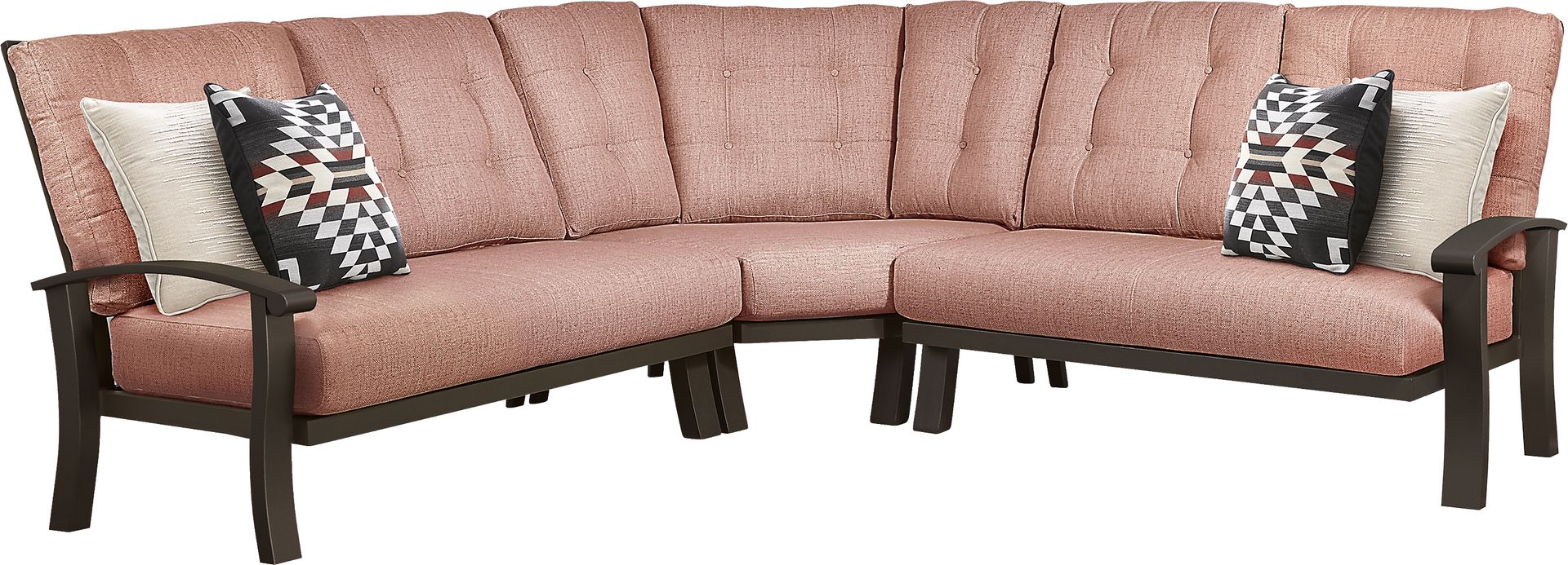 Lake Breeze Aged Bronze 3 Pc Outdoor Sectional with Terracotta Cushions - Image 1