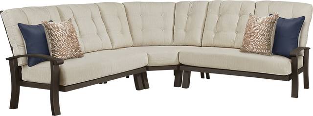 Lake Breeze Aged Bronze 3 Pc Outdoor Sectional with Wren Cushions - Thumbnail - Image 1