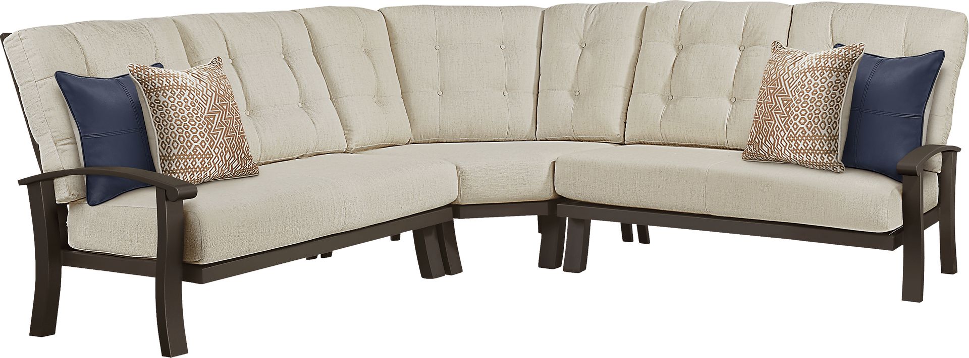 Lake Breeze Aged Bronze 3 Pc Outdoor Sectional with Wren Cushions - Image 1