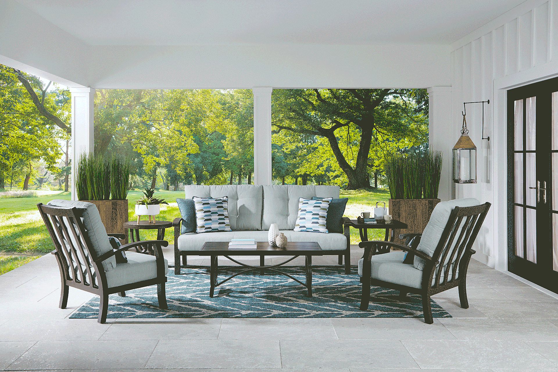 Lake Breeze Aged Bronze Outdoor Sofa with Mist Cushions - Image 2