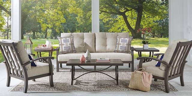 Lake Breeze Aged Bronze 4 Pc Outdoor Seating Set with Wren Cushions - Thumbnail - Image 1