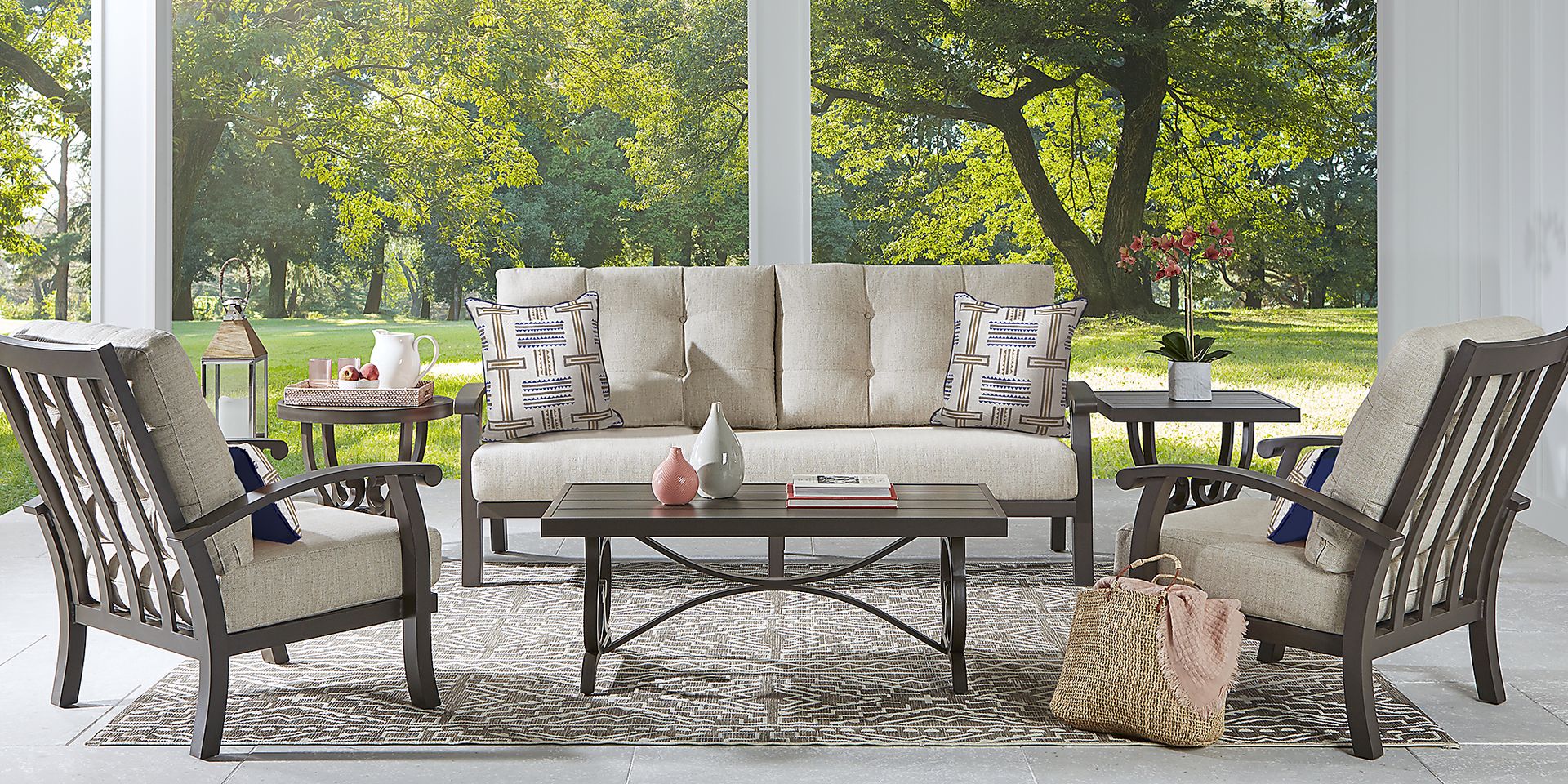 Lake Breeze Aged Bronze 4 Pc Outdoor Seating Set with Wren Cushions - Image 1