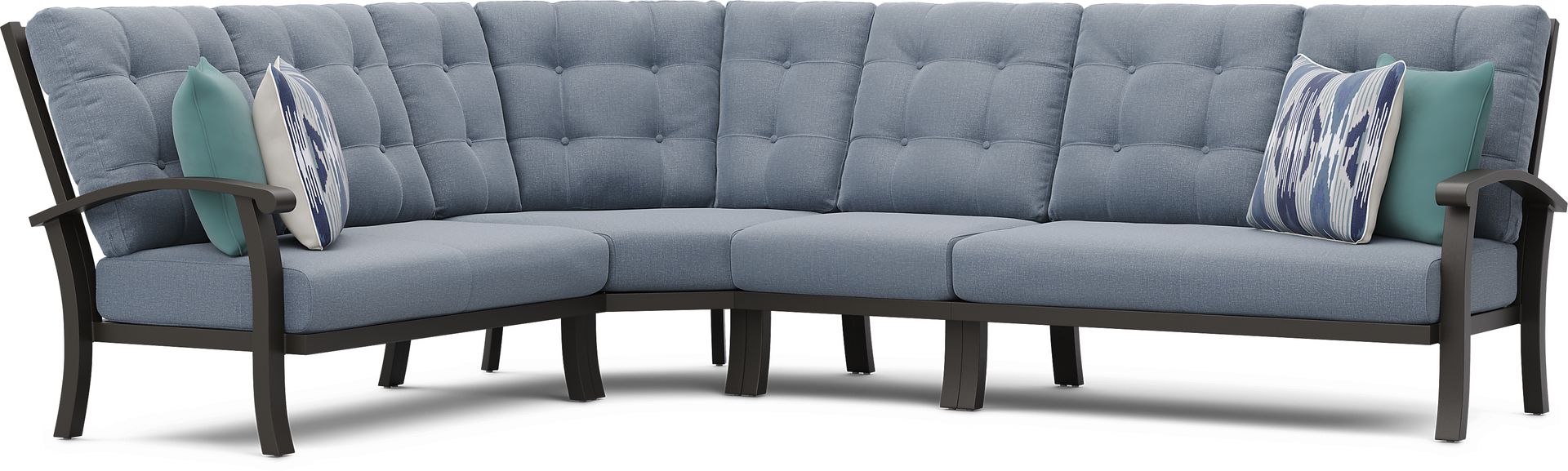 Lake Breeze Aged Bronze 4 Pc Outdoor Sectional with Blueberry Cushions - Image 1