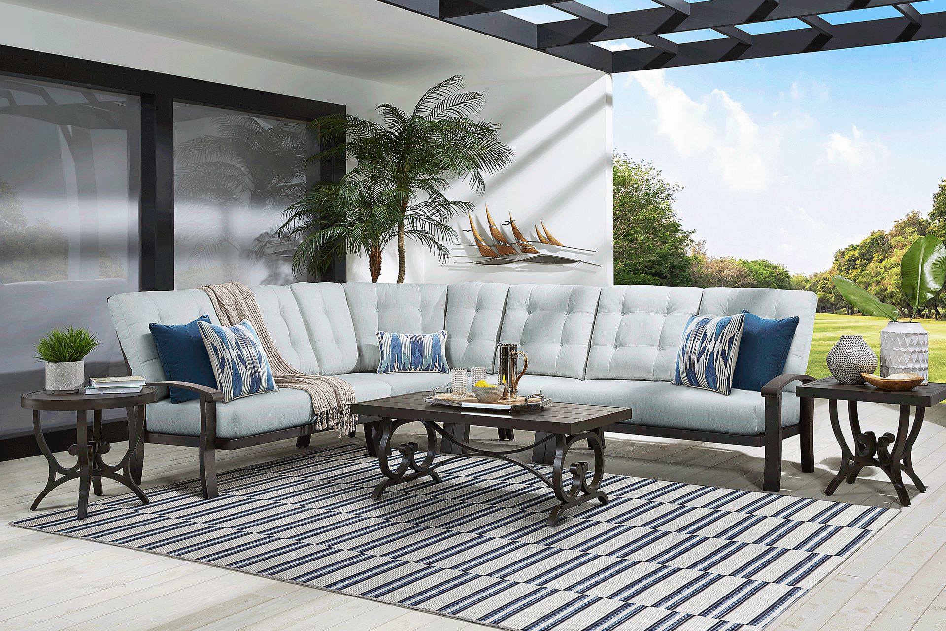 Lake Breeze Aged Bronze 4 Pc Outdoor Sectional with Mist Cushions - Image 2