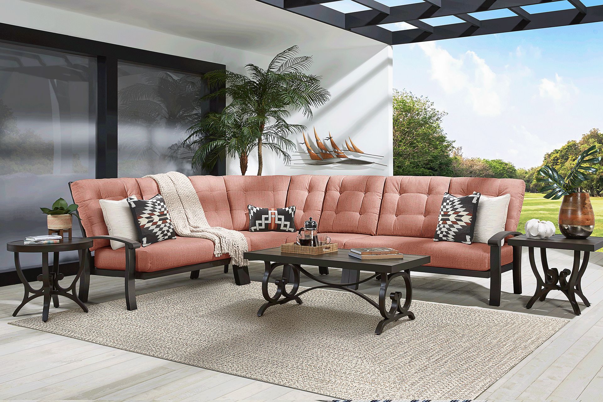 Lake Breeze Aged Bronze 4 Pc Outdoor Sectional with Terracotta Cushions - Image 2