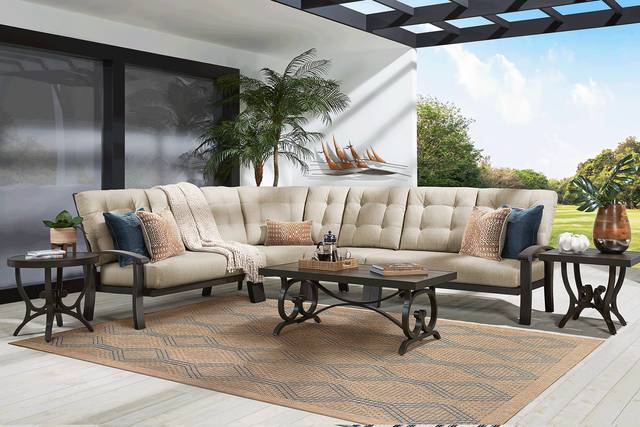 Lake Breeze Aged Bronze 4 Pc Outdoor Sectional with Wren Cushions - Thumbnail - Image 2