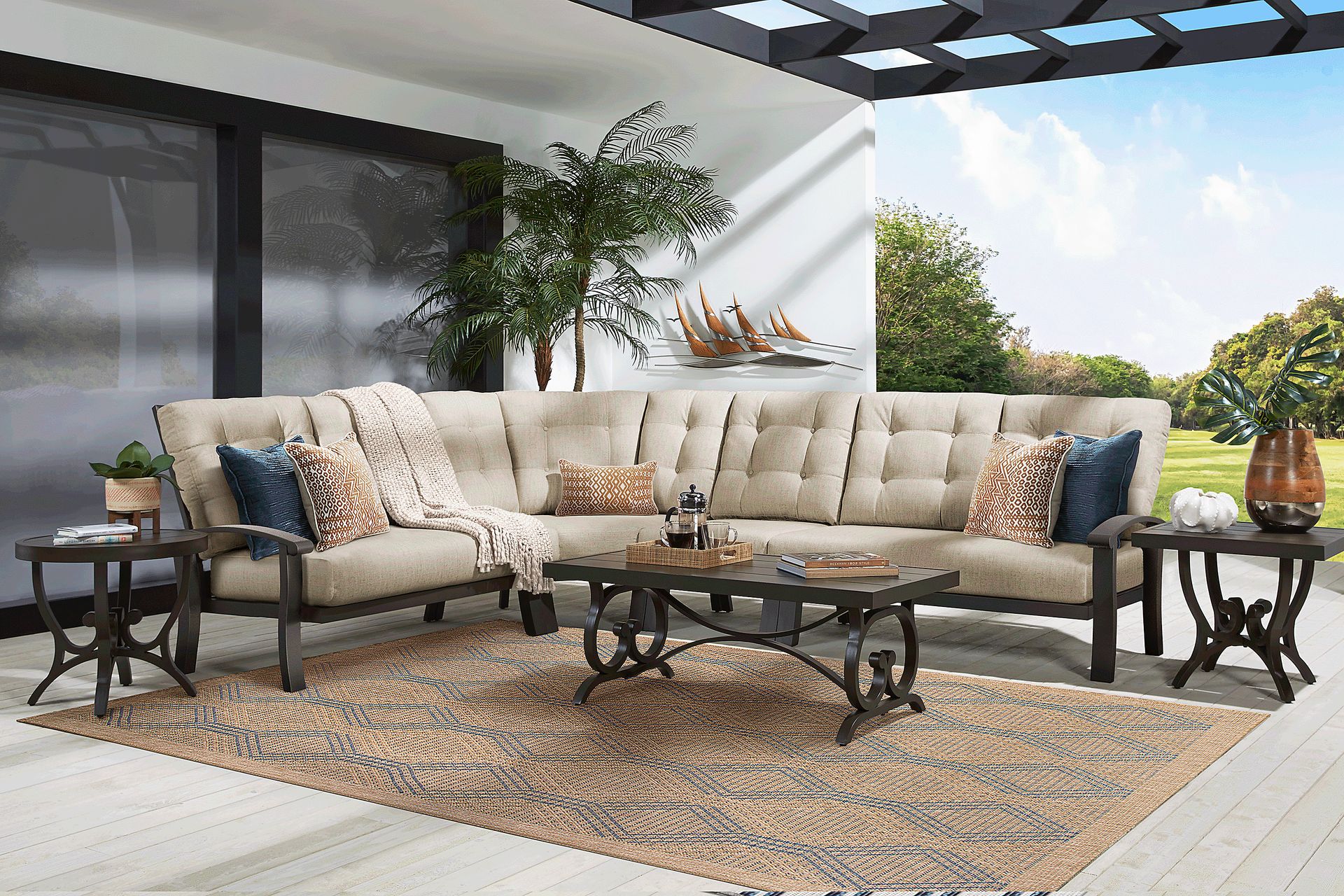 Lake Breeze Aged Bronze 4 Pc Outdoor Sectional with Wren Cushions - Image 2
