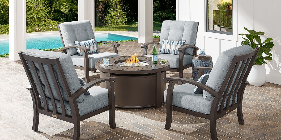 Lake Breeze 5 Pc Bronze Metal Mist Blue Aluminum Outdoor Seating