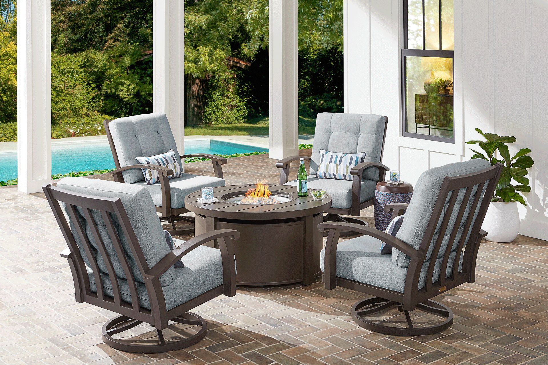 Lake Breeze Aged Bronze Outdoor Swivel Club Chair with Mist Cushions - Image 2