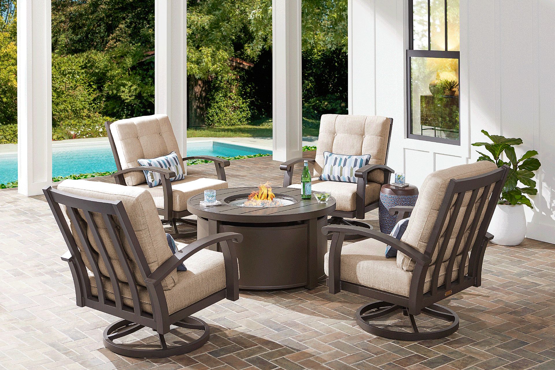 Lake Breeze Aged Bronze Outdoor Swivel Club Chair with Wren Cushions - Image 2
