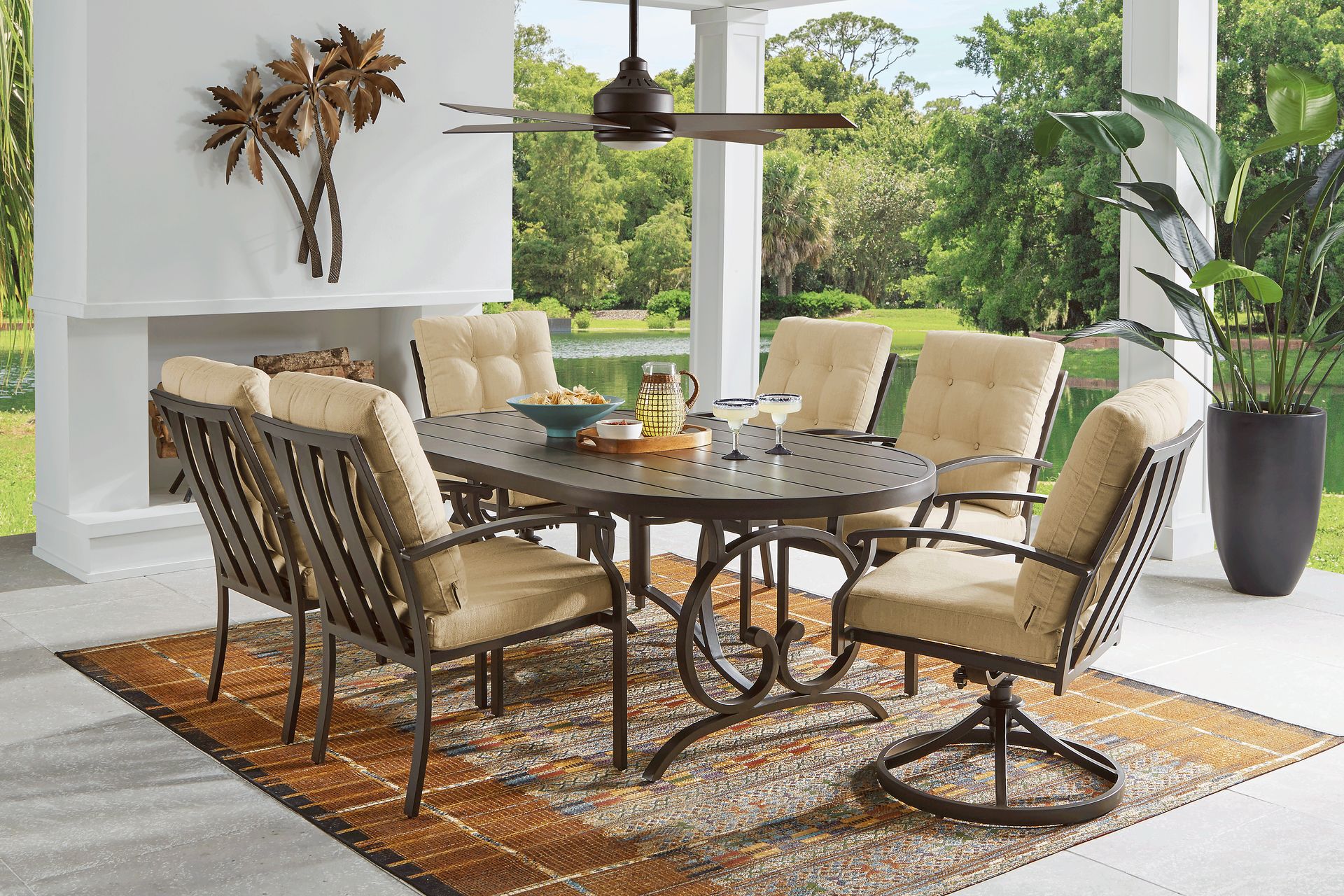 Lake Breeze Aged Bronze Outdoor Dining Chair with Straw Cushions - Image 2