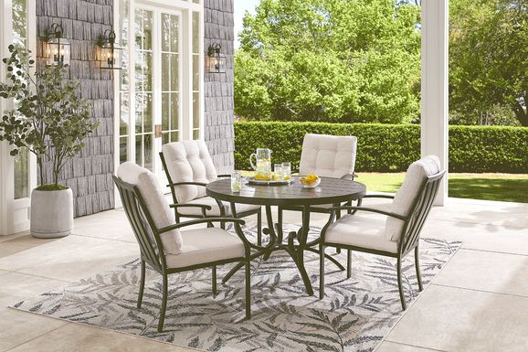 Lake Breeze Aged Bronze 5 Pc Round Outdoor Dining Set with Parchment Cushions