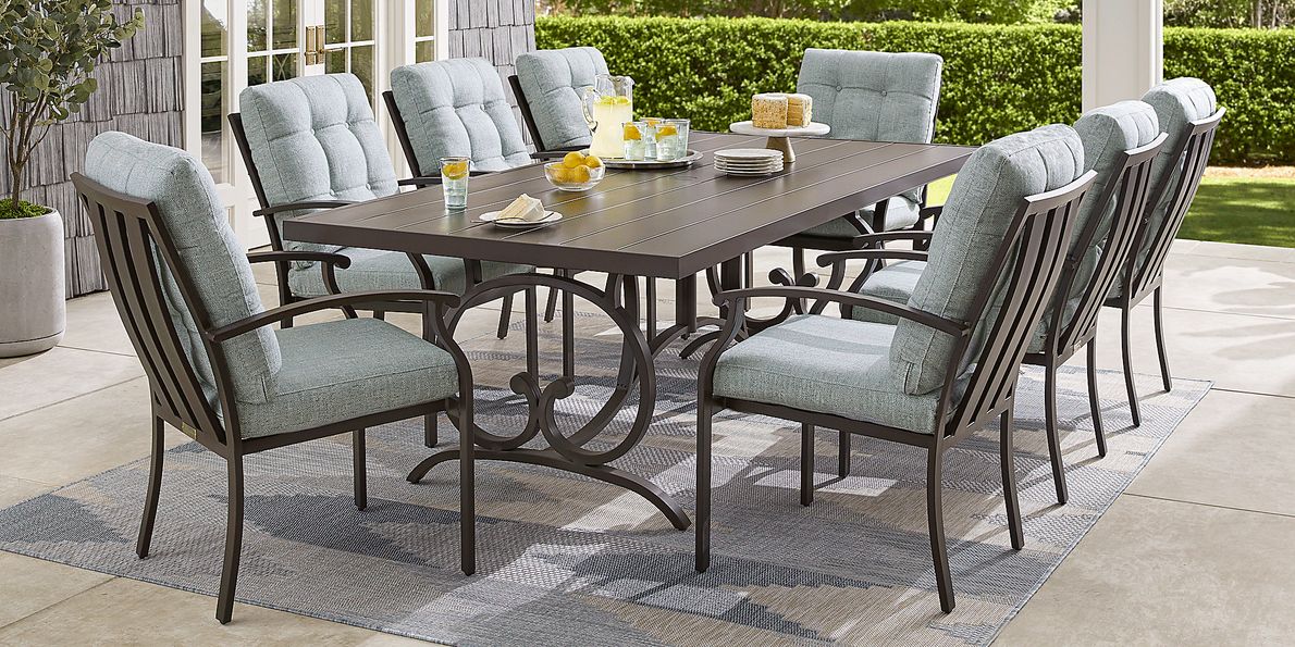 Lake Breeze Aged Bronze 7 Pc Outdoor 90 in. Rectangle Dining Set with Mist Cushions