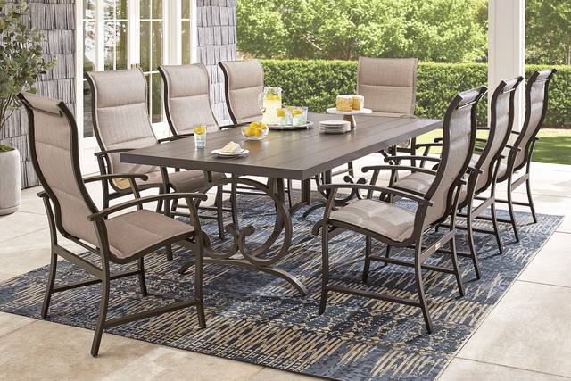 Lake Breeze Aged Bronze 7 Pc Outdoor 90 in. Rectangle Dining Set with Sling Chairs - Thumbnail - Image 1