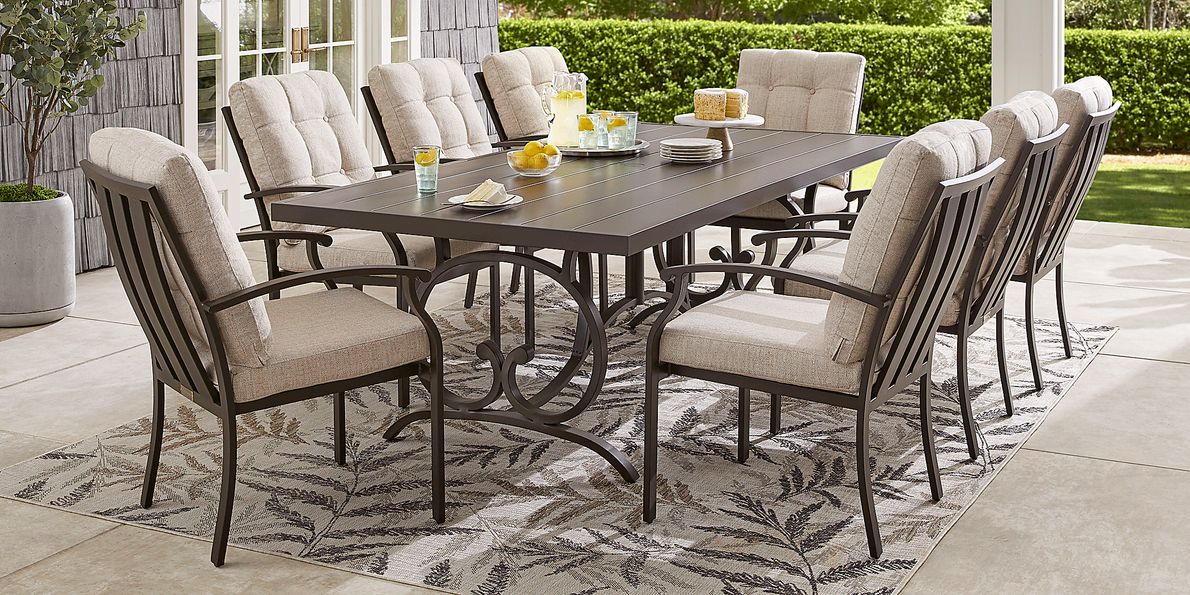 Lake Breeze Aged Bronze 7 Pc Outdoor 90 in. Rectangle Dining Set with Wren Cushions