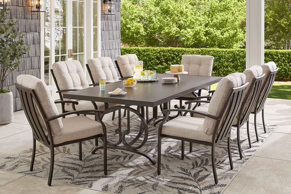Lake Breeze Aged Bronze 9 Pc Outdoor 90 in. Rectangle Dining Set with Wren Cushions