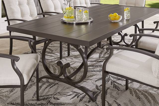 Lake Breeze Aged Bronze 7 Pc Outdoor 90 in. Rectangle Dining Set with Wren Cushions - Thumbnail - Image 3