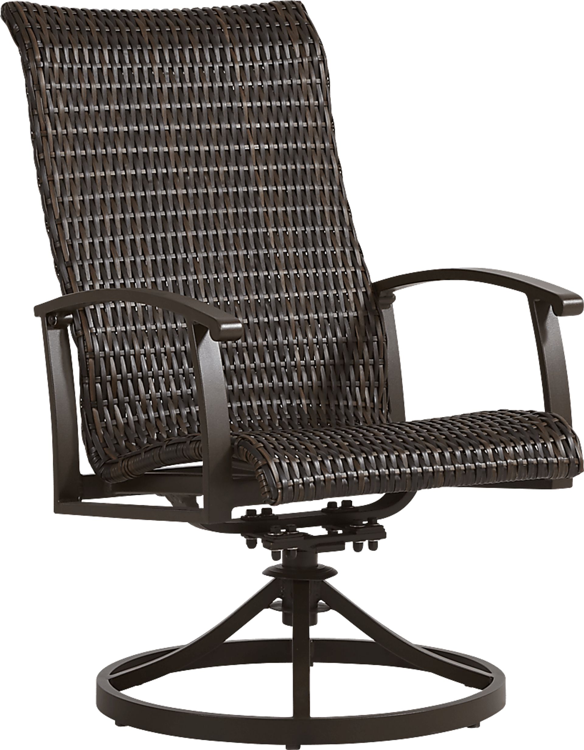 Lake Breeze Aged Bronze Black Wicker Outdoor Swivel Dining Chair - Image 1