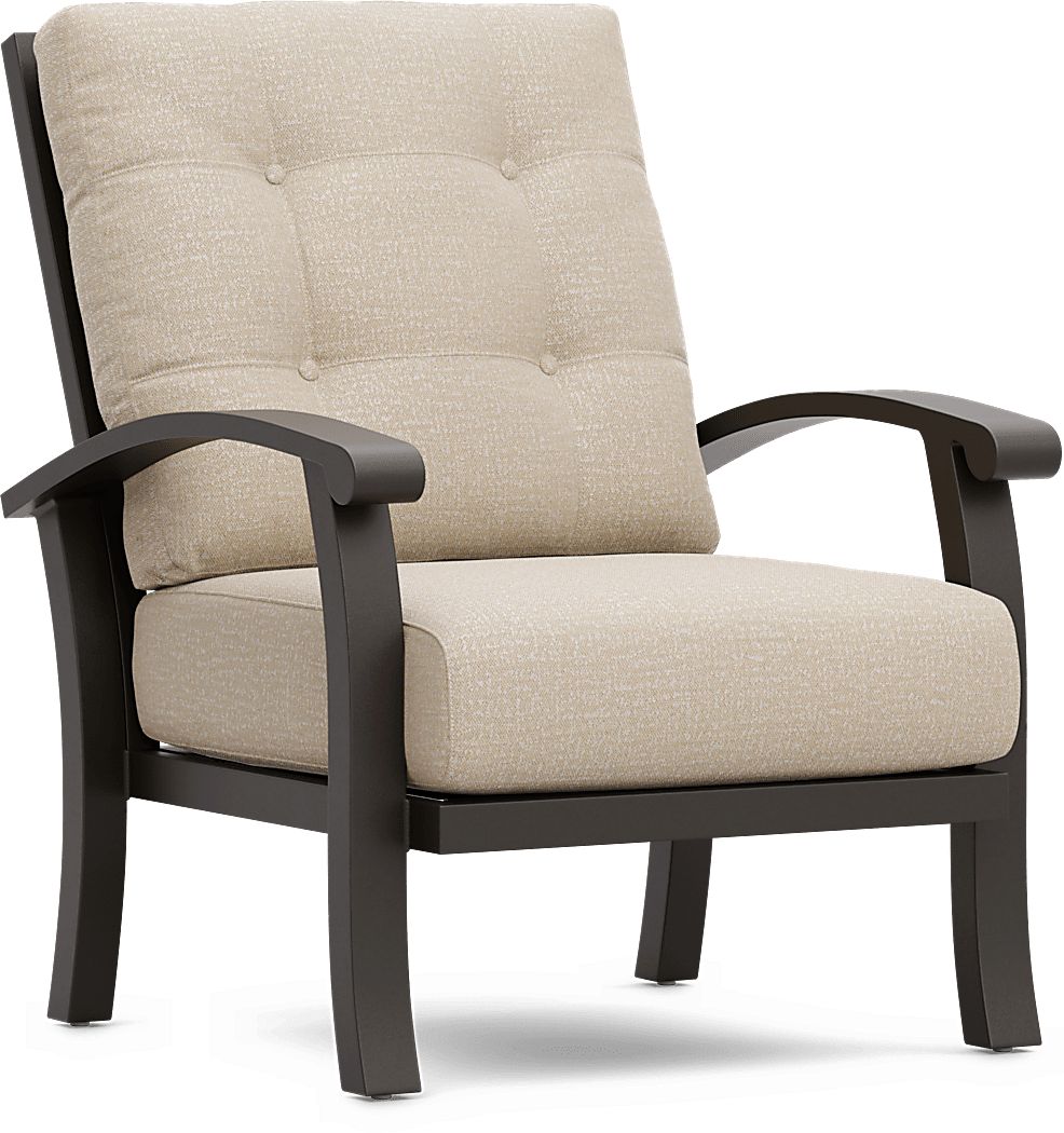 Lake Breeze Aged Bronze Outdoor Club Chair with Hemp-Colored Cushions