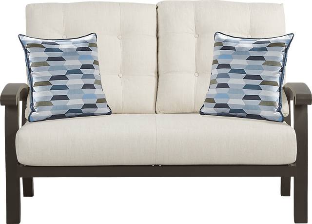 Lake Breeze Aged Bronze Outdoor Loveseat with Parchment Cushions - Thumbnail - Image 2