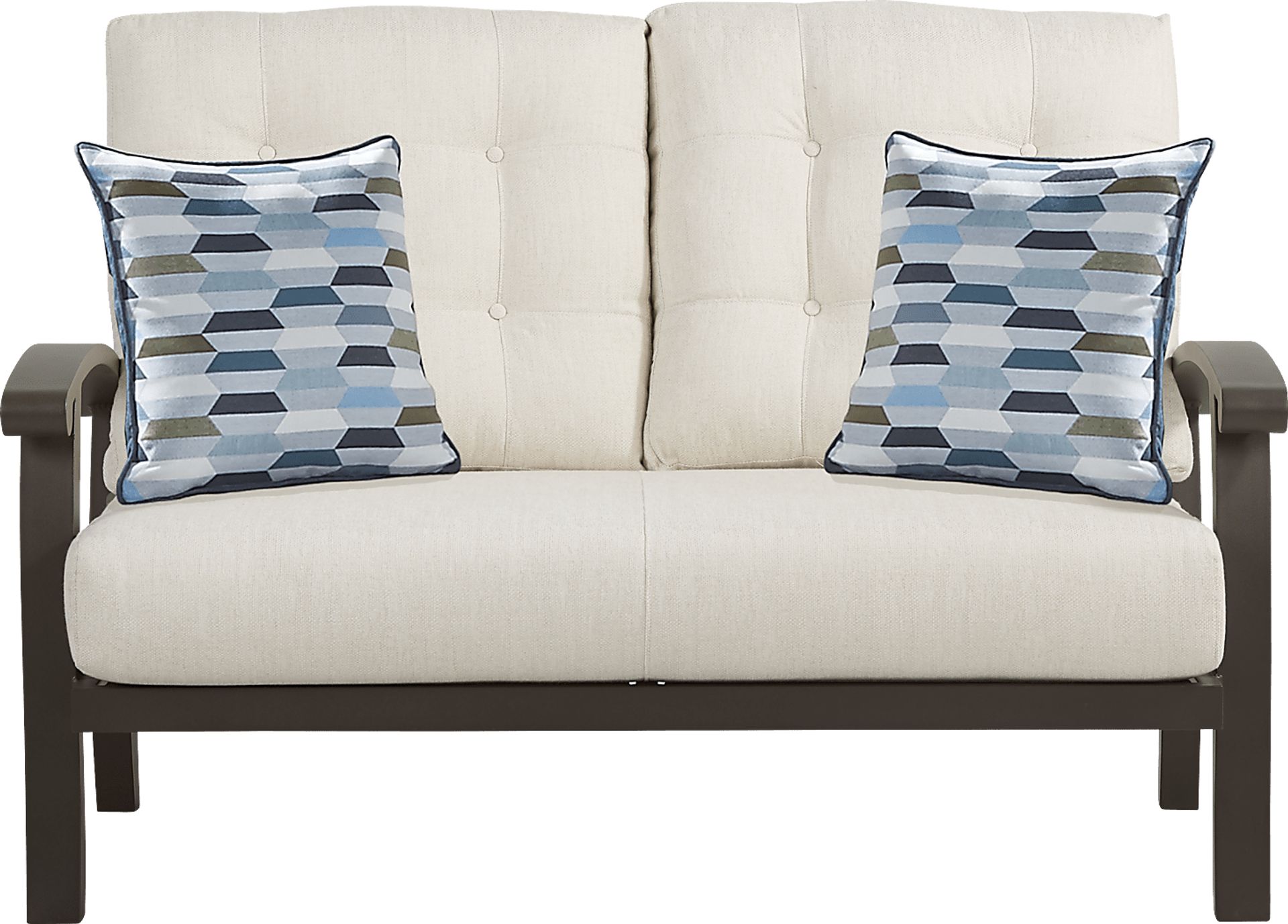 Lake Breeze Aged Bronze Outdoor Loveseat with Parchment Cushions - Image 2