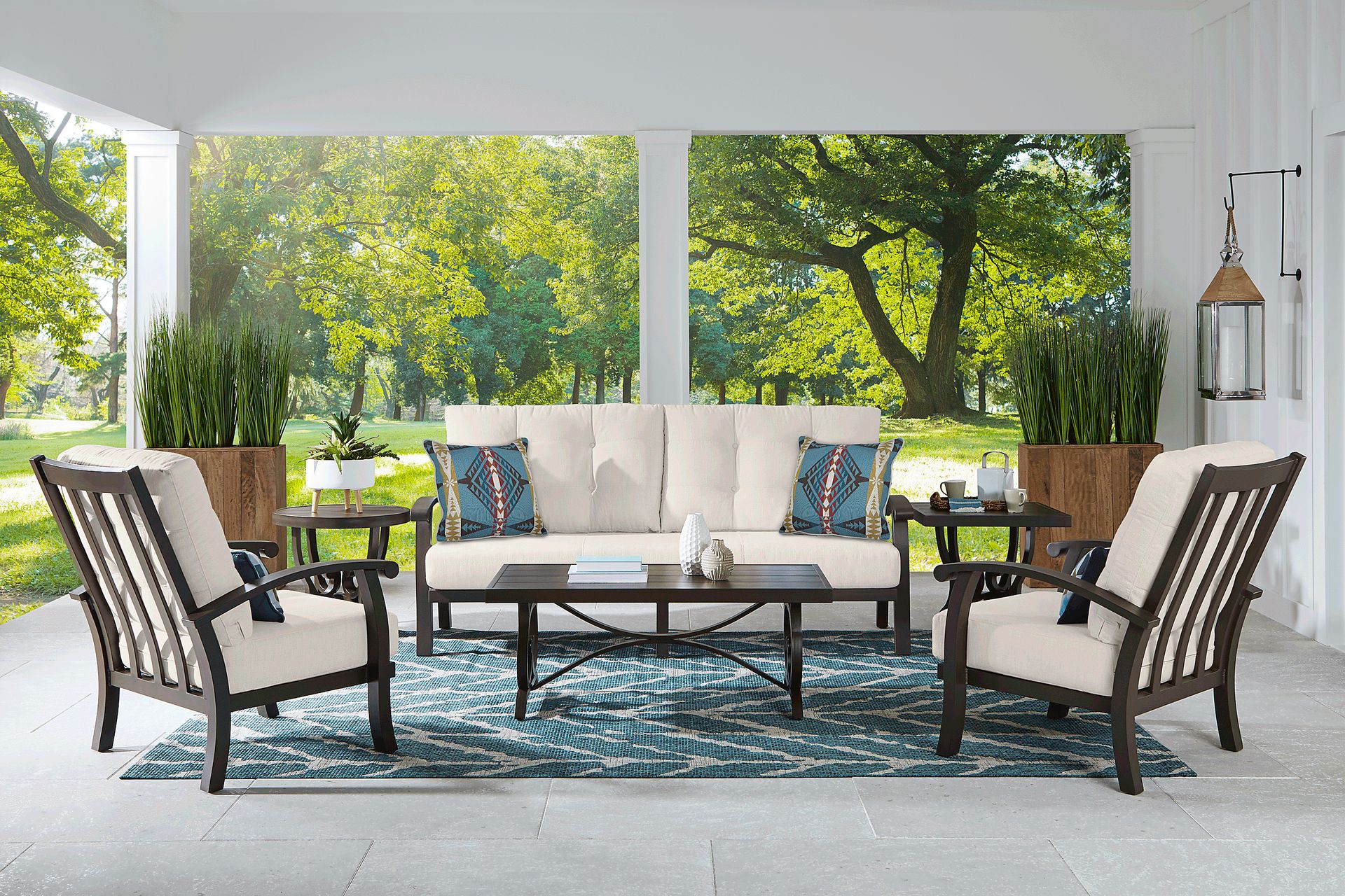 Lake Breeze Aged Bronze Outdoor 4 Pc Seating Set with Parchment Cushions - Image 1
