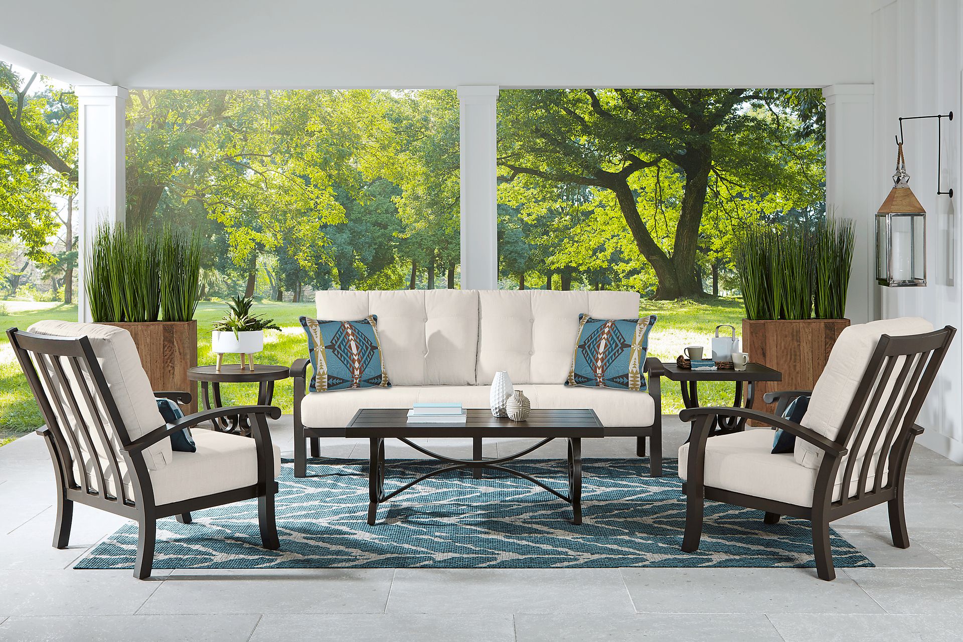 Lake Breeze Aged Bronze Outdoor 4 Pc Seating Set With Parchment Cushions - Image 1