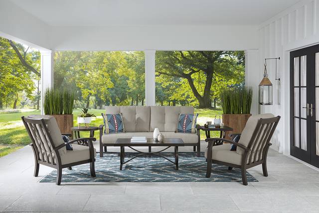Lake Breeze Aged Bronze Outdoor Sofa With Pebble Cushions - Thumbnail - Image 2