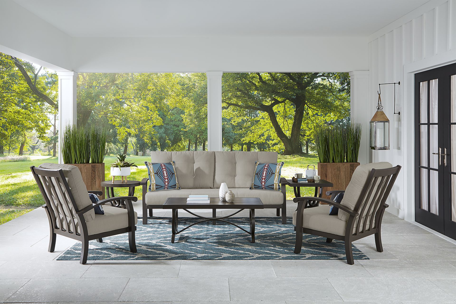 Lake Breeze Aged Bronze Outdoor Sofa With Pebble Cushions - Image 2